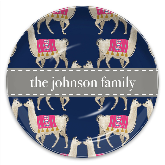 Navy Llama Melamine Plate